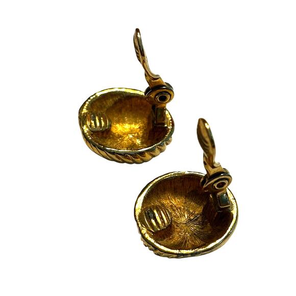 Vintage Monet clip on earrings shiny gold knotted textured dimensional 1980's - Picture 4 of 6